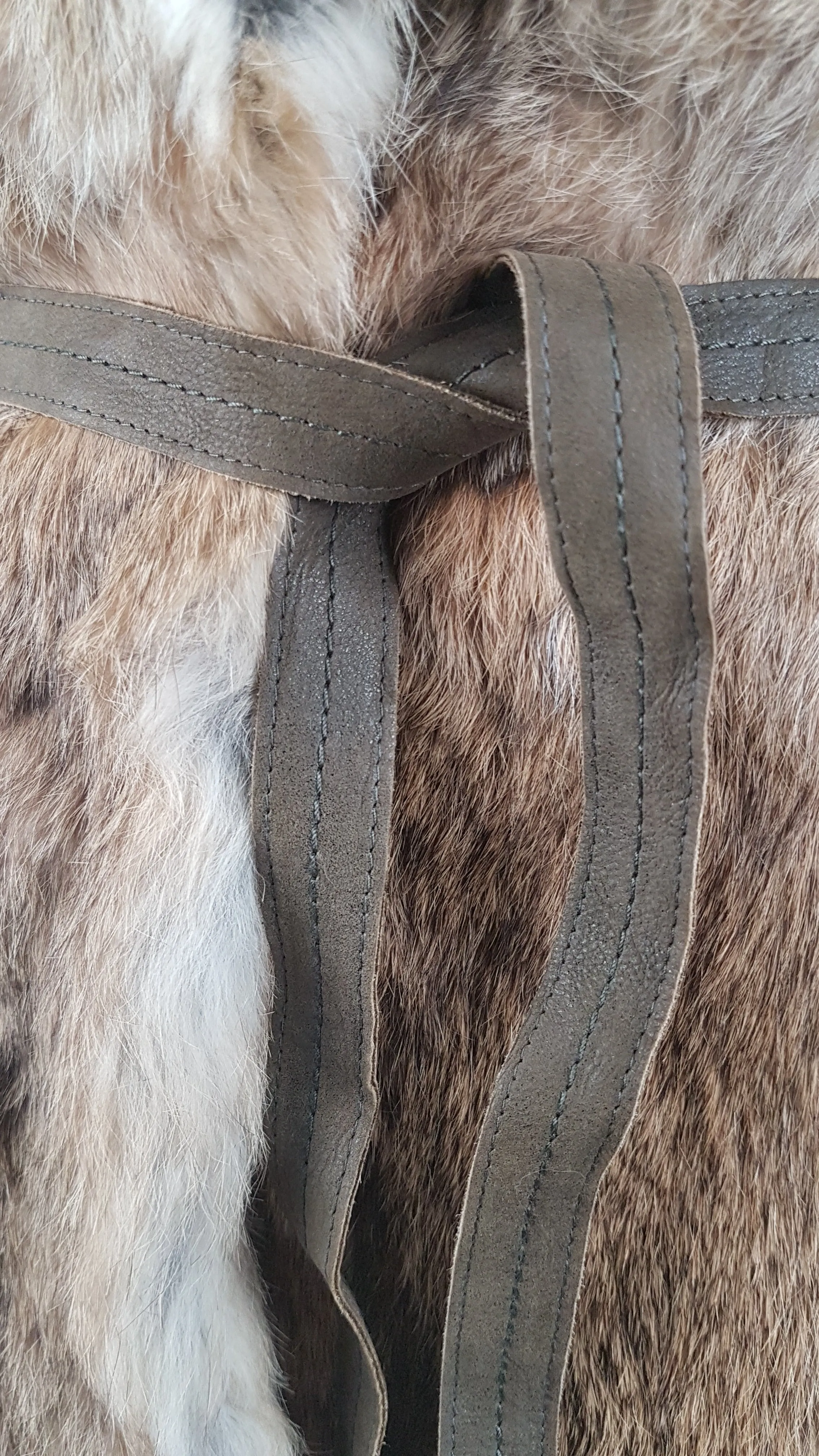 Vintage 1980's | Brown Rabbit Fur Jacket with Brown Leather Belt.