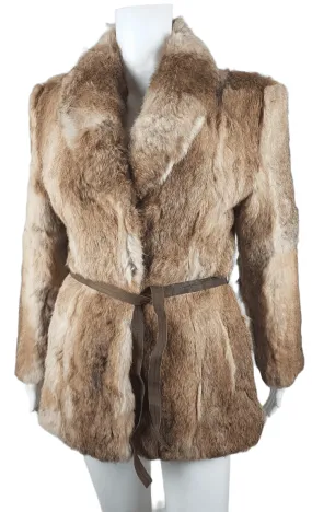 Vintage 1980's | Brown Rabbit Fur Jacket with Brown Leather Belt.