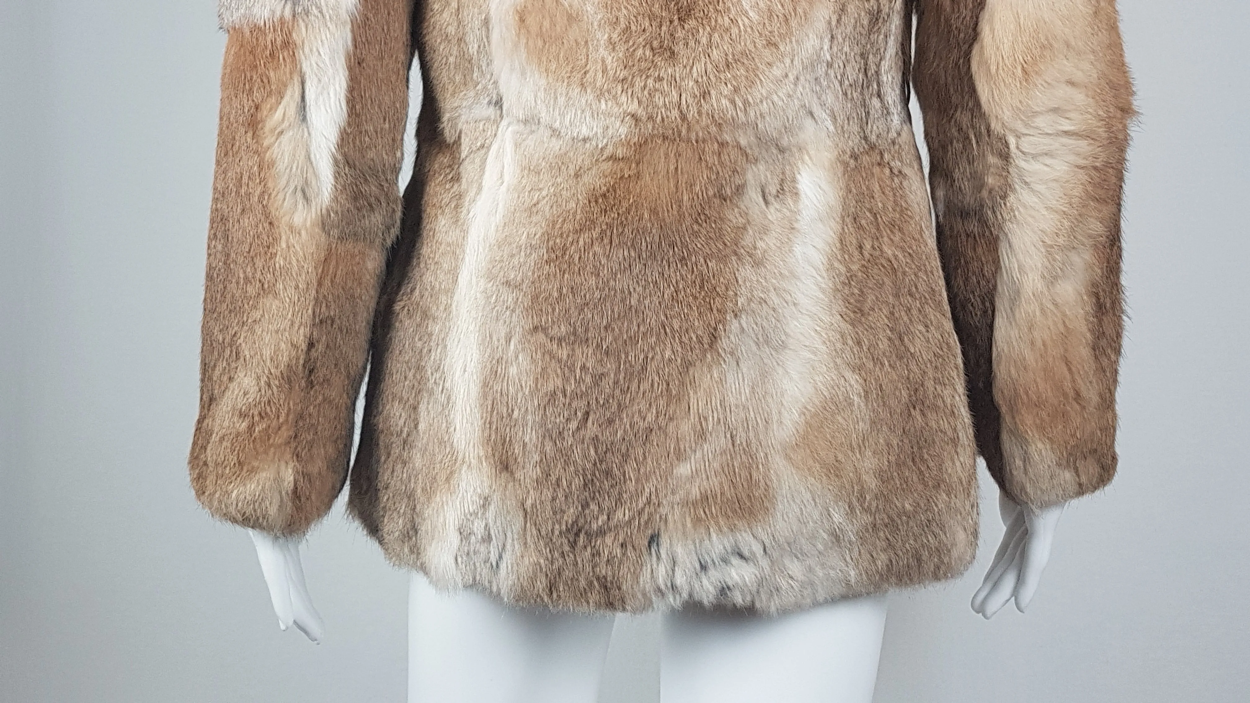 Vintage 1980's | Brown Rabbit Fur Jacket with Brown Leather Belt.