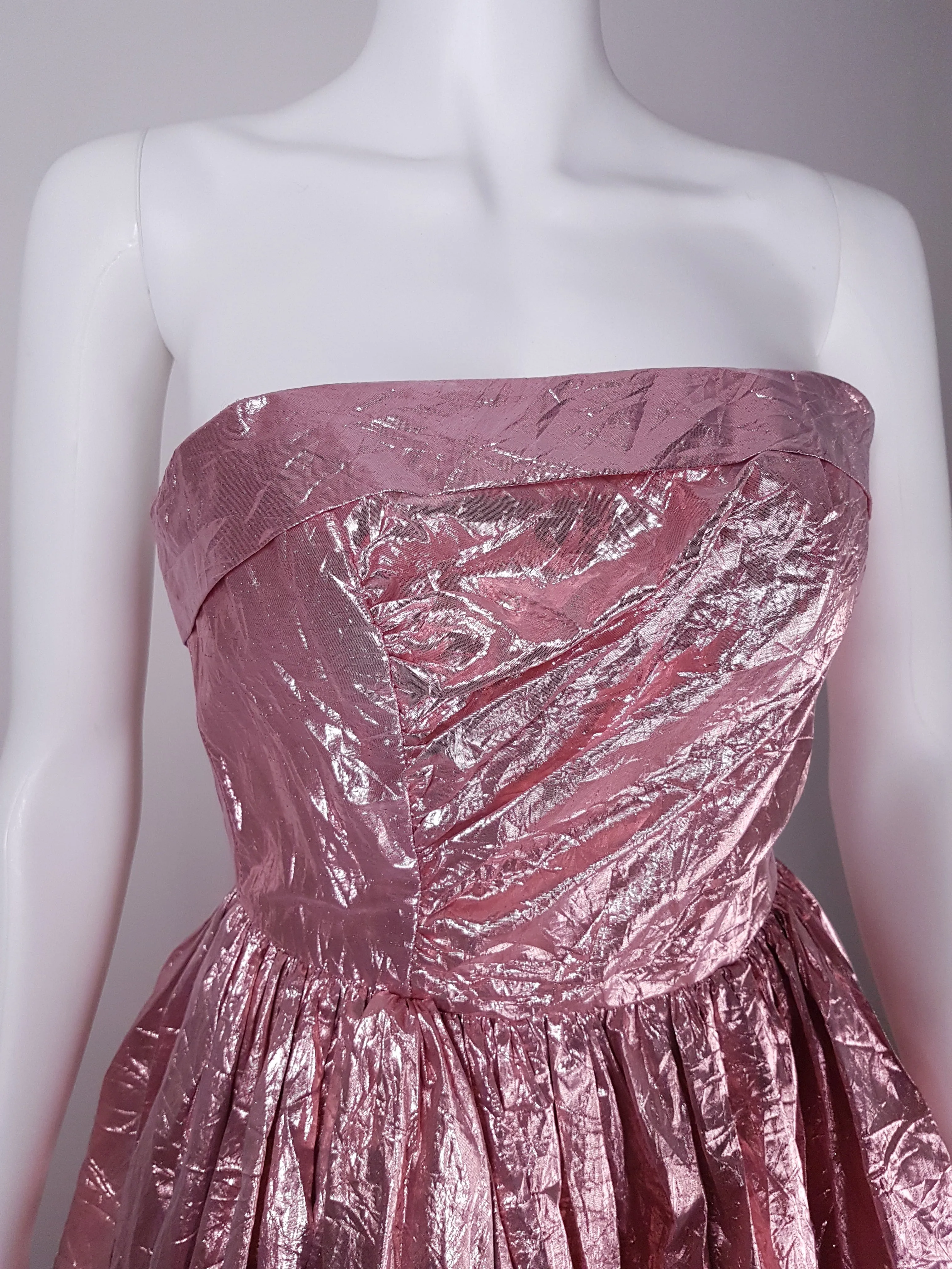 Vintage 80's | Stunning Metallic Pink Strapless Dress by Eletra TD4