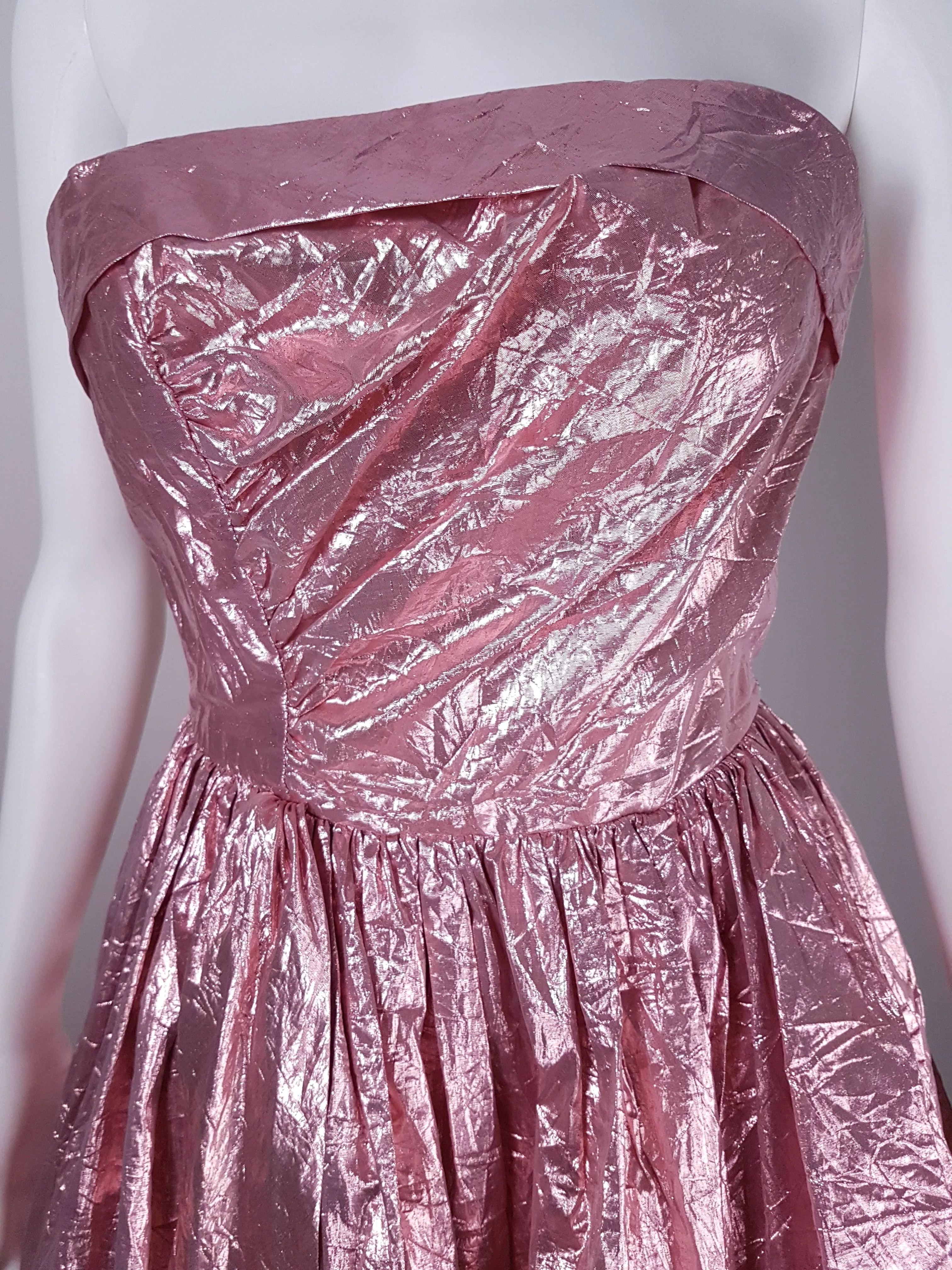 Vintage 80's | Stunning Metallic Pink Strapless Dress by Eletra TD4