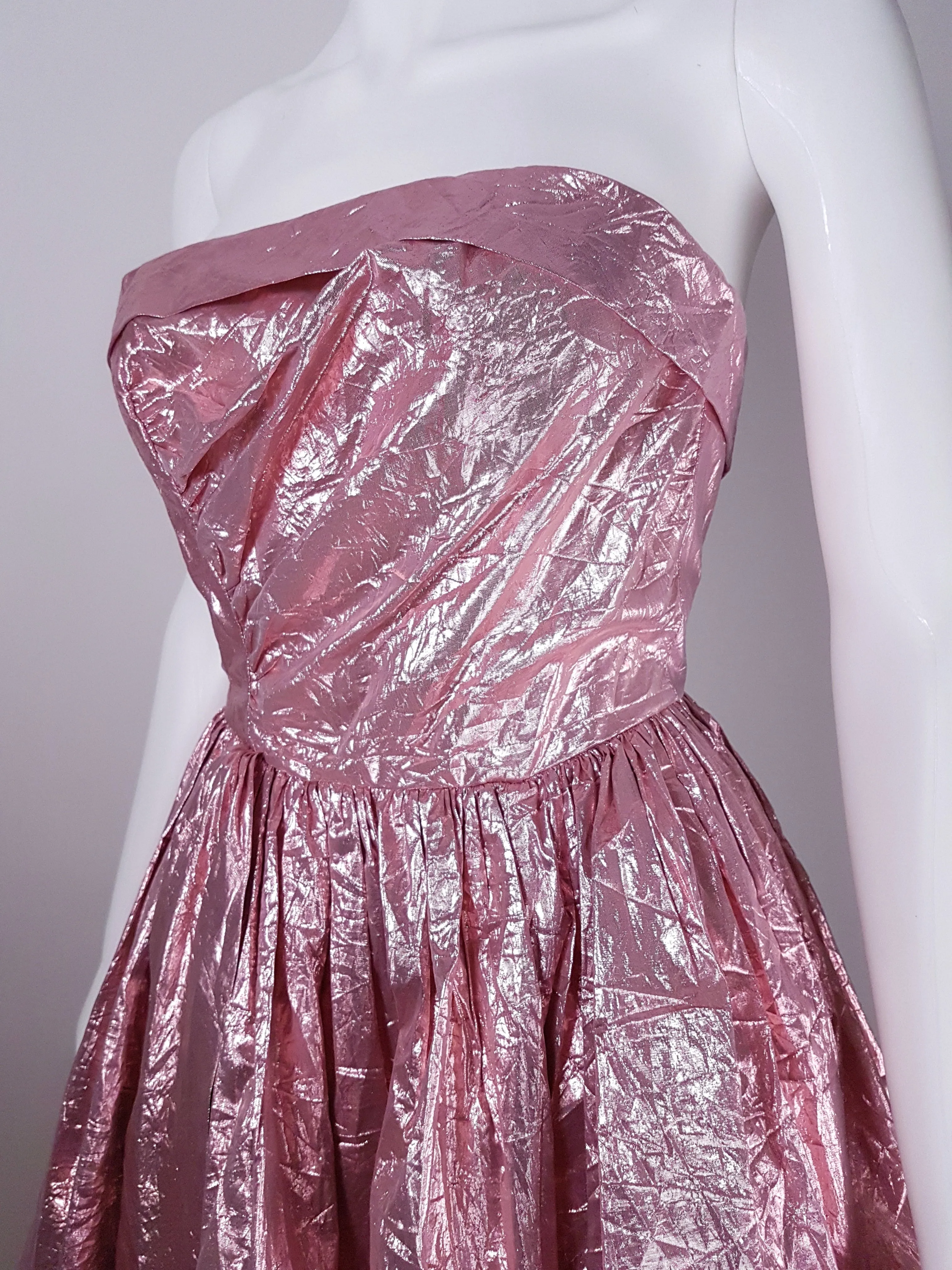Vintage 80's | Stunning Metallic Pink Strapless Dress by Eletra TD4
