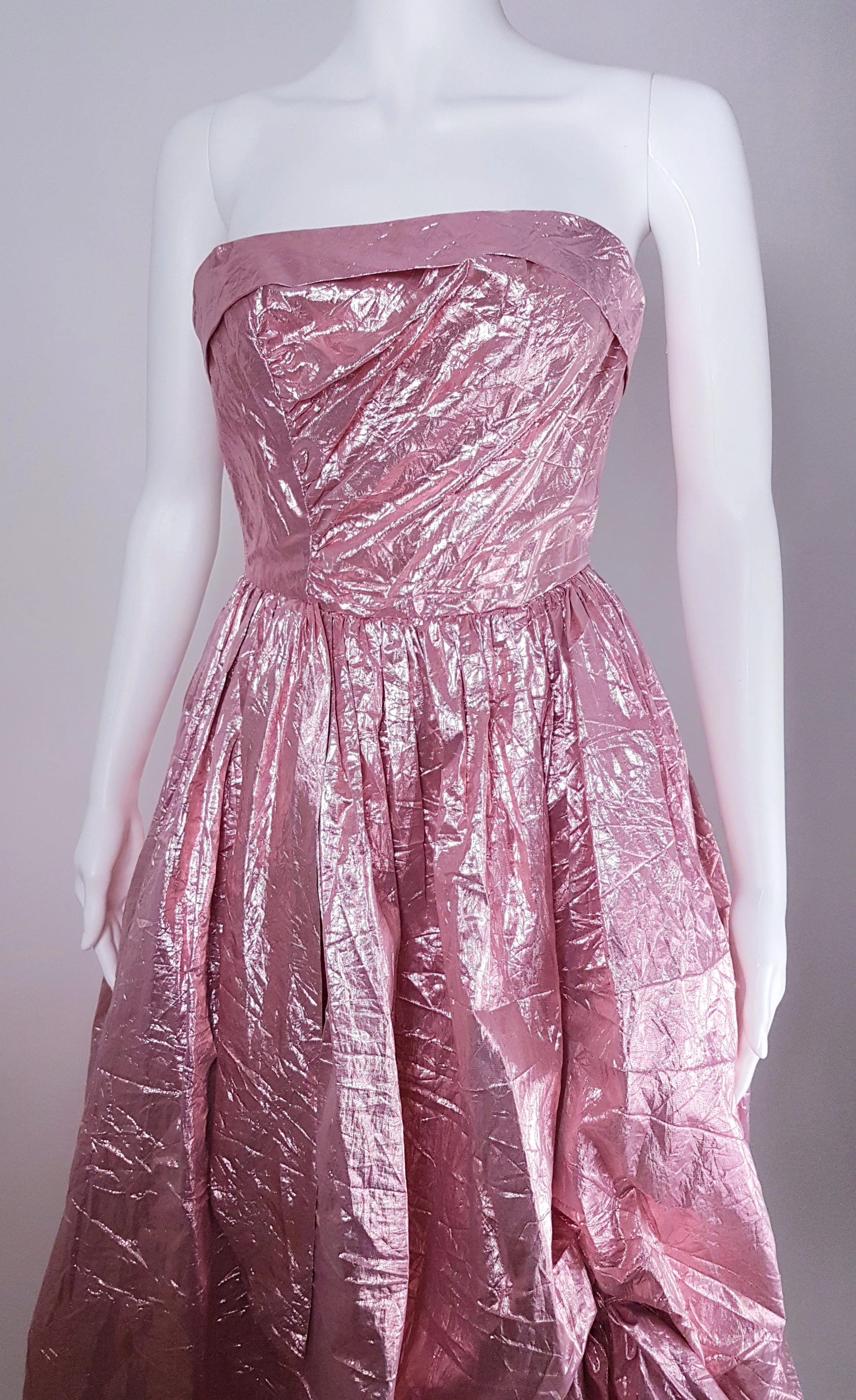 Vintage 80's | Stunning Metallic Pink Strapless Dress by Eletra TD4