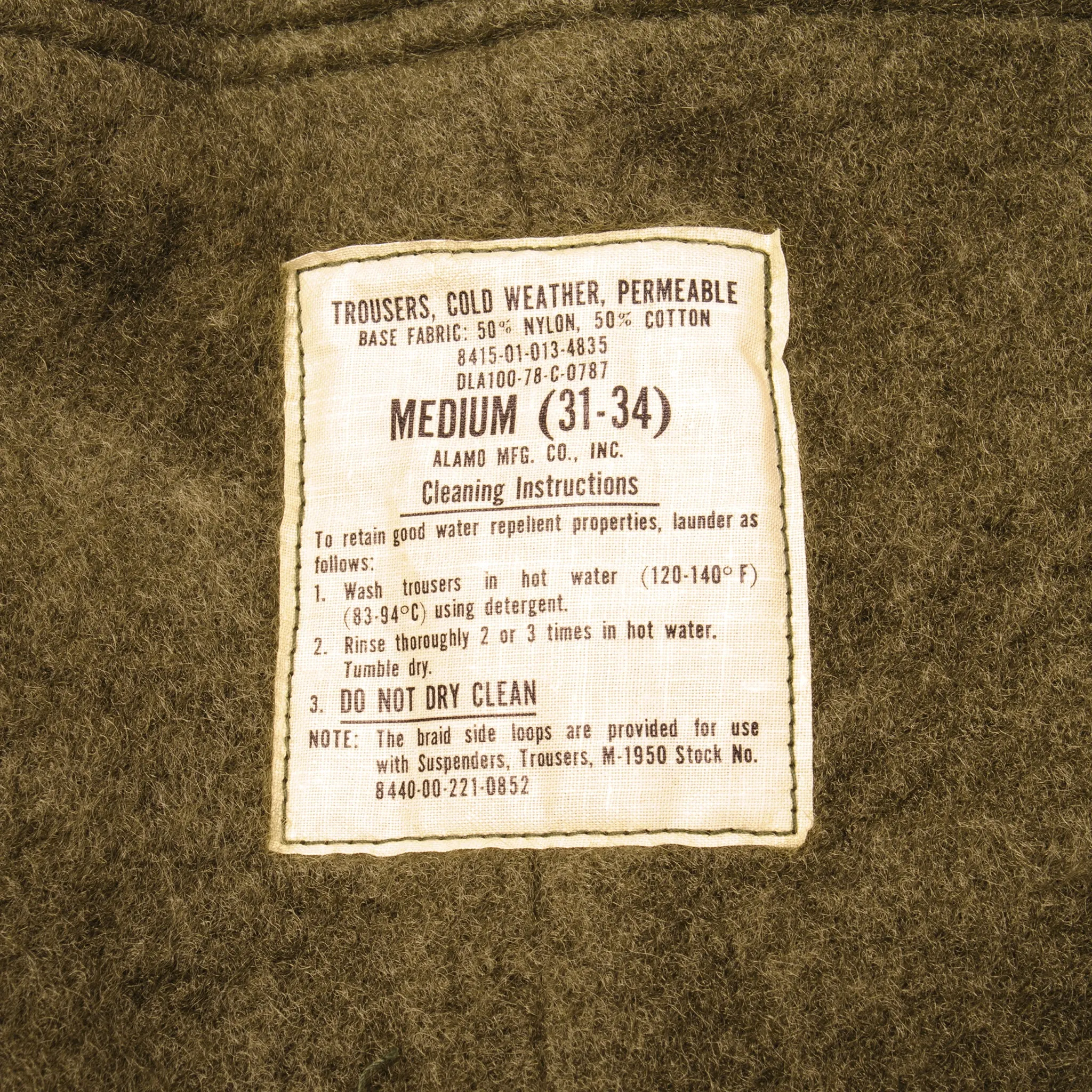 VINTAGE US ARMY COLD WEATHER PERMEABLE TROUSERS PANTS 1978 SIZE MEDIUM W34 L29 NOS